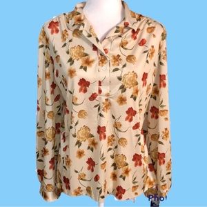 Vintage Nikky Cream Floral Half Button Down Shirt